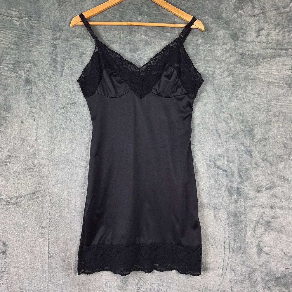 Vtg Womens Slip Dress 36 Black Satin Fairy Grunge Babydoll Whimsigoth Lingerie‎